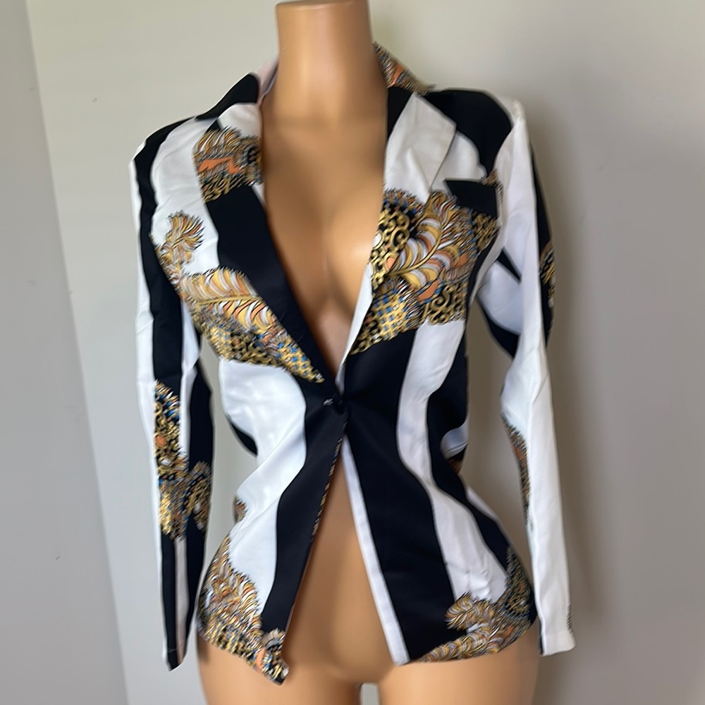 Bold Striped Blazer with Gold Patterns. Sizes Small and Medium